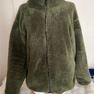PINK by Victoria Secret Cozy Green Fleece Full Zip Jacket
